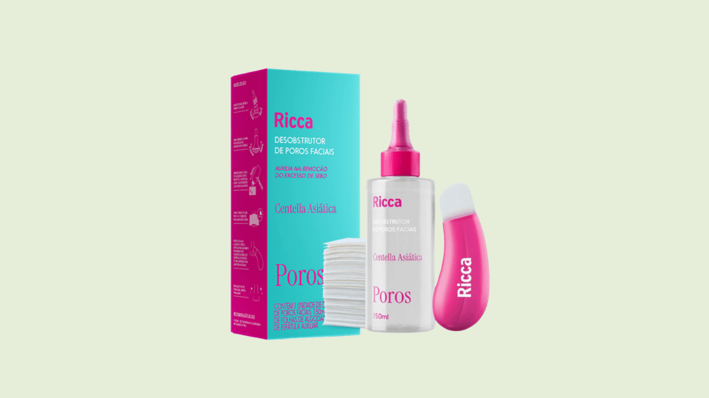 Novo Desobstrutor de Poros Faciais Ricca com Centella Asiática, kit para remoção de sebo e limpeza dos poros inspirado em tendência de skincare coreano.