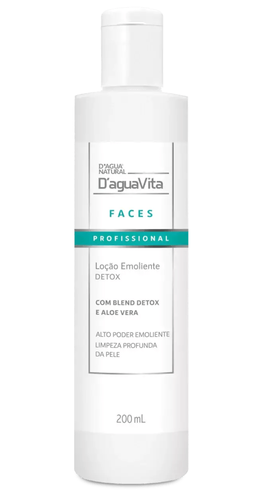 Loção Emoliente Detox D'aguaVita Faces Professional com aloe vera para emoliência e extração em limpeza de pele profissional